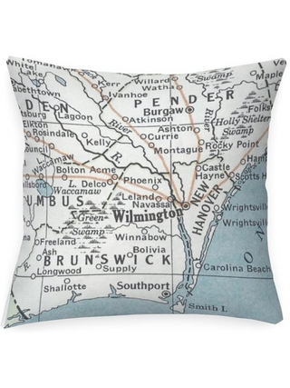 Wilmington North Carolina Map Pillow