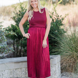 Sleeveless Mixed Media Pleated Midi Dress (detail view 2)