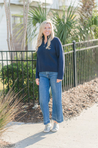 Quarter Zip Ribbed Knit Sweater