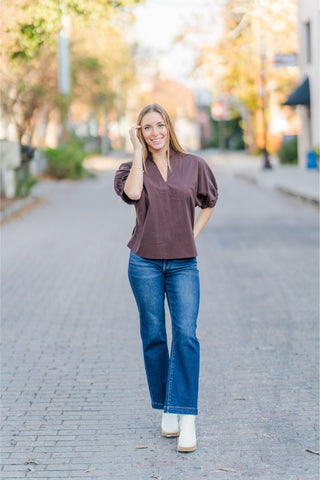 V-Neck Cinch Sleeve Top