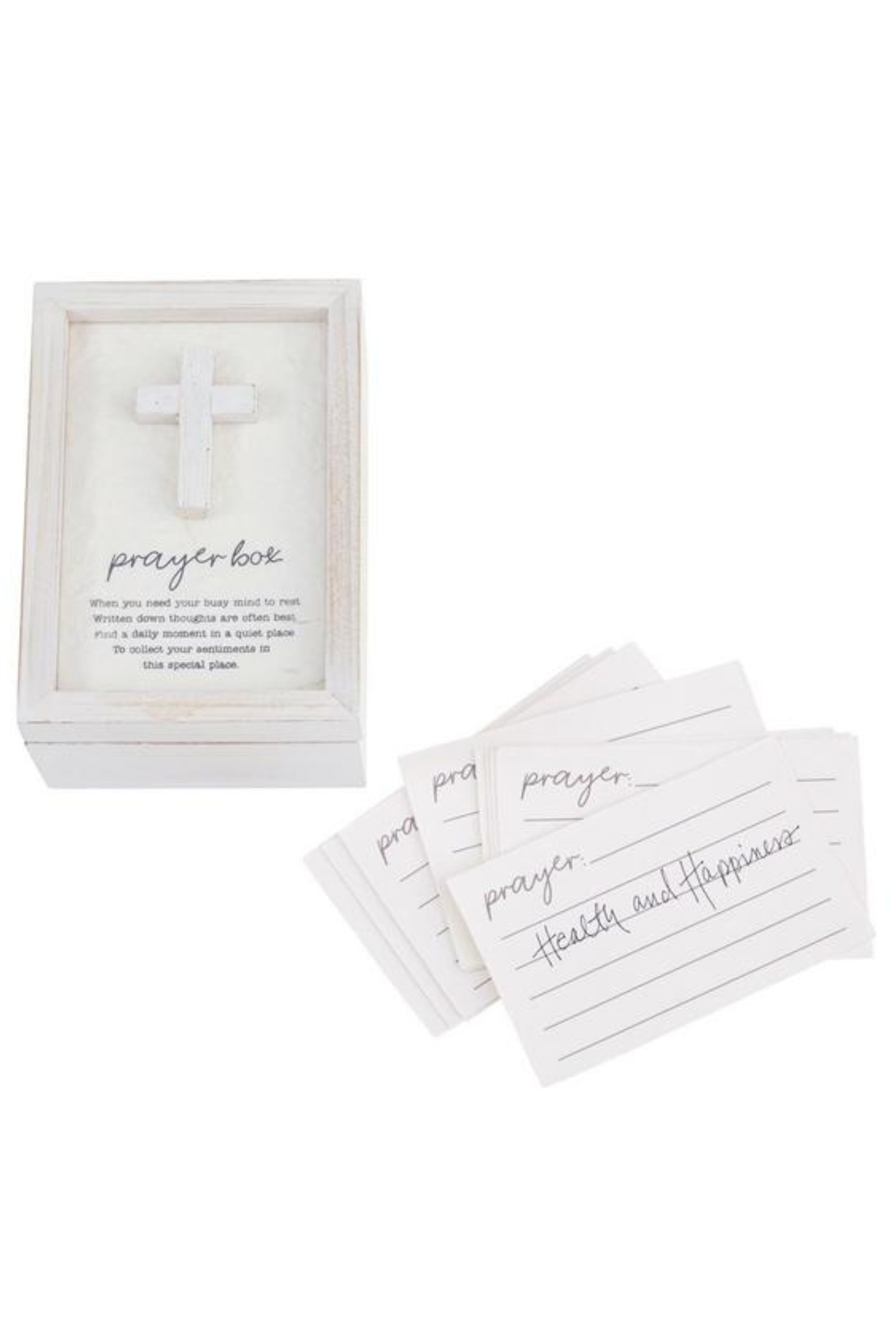 Prayer book with cards in a wooden box on a white background