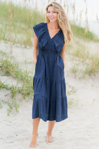 Tiered Ruffle Sleeve Midi Dress