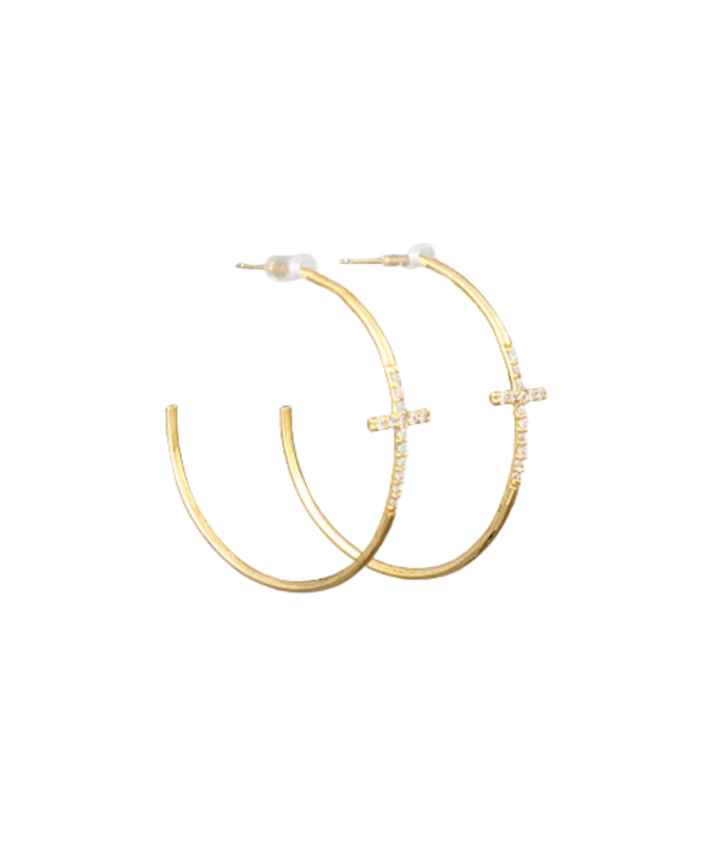 Gold Cross Hoops