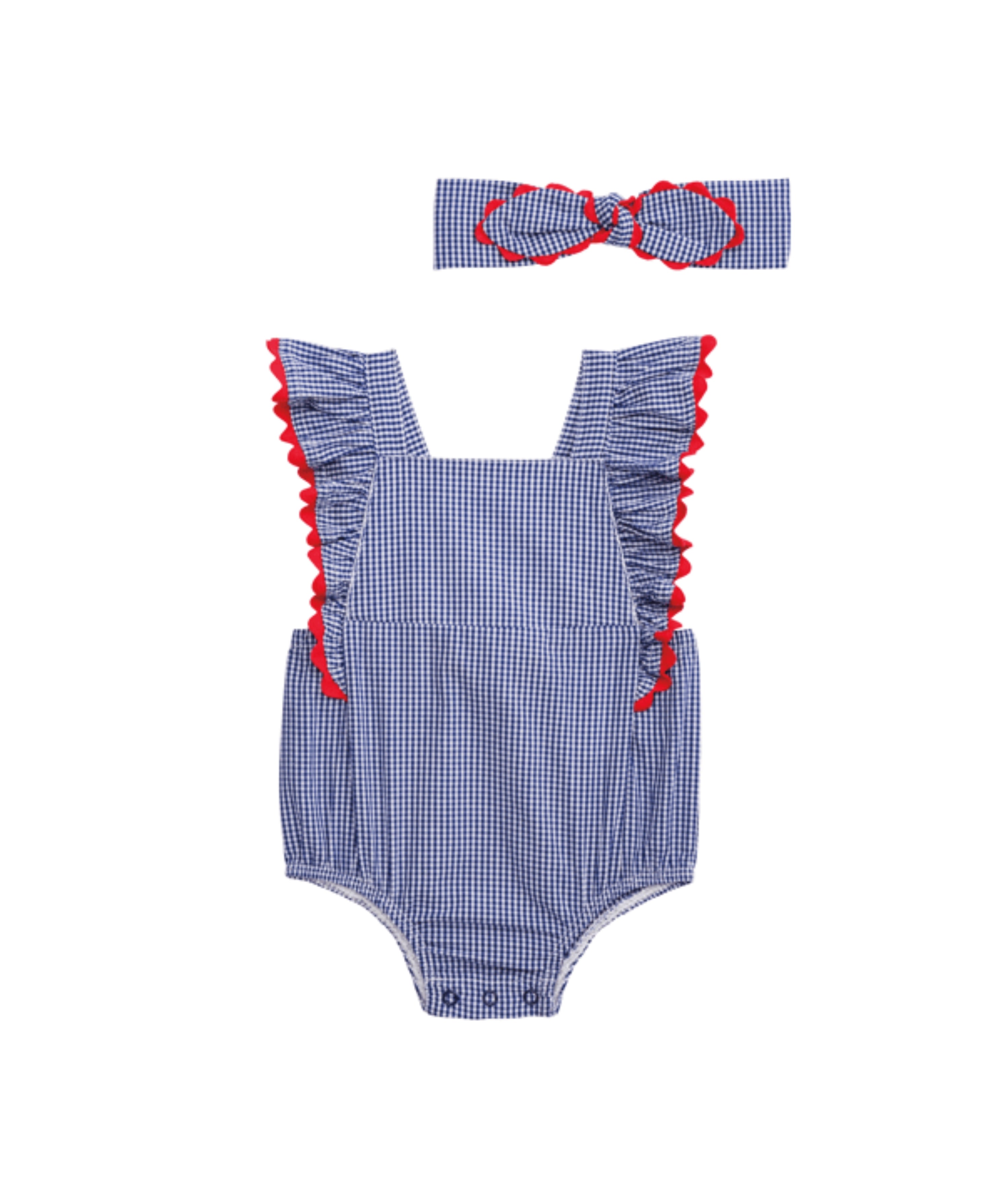 Gingham Ric-Rac Bubble & Headband Set