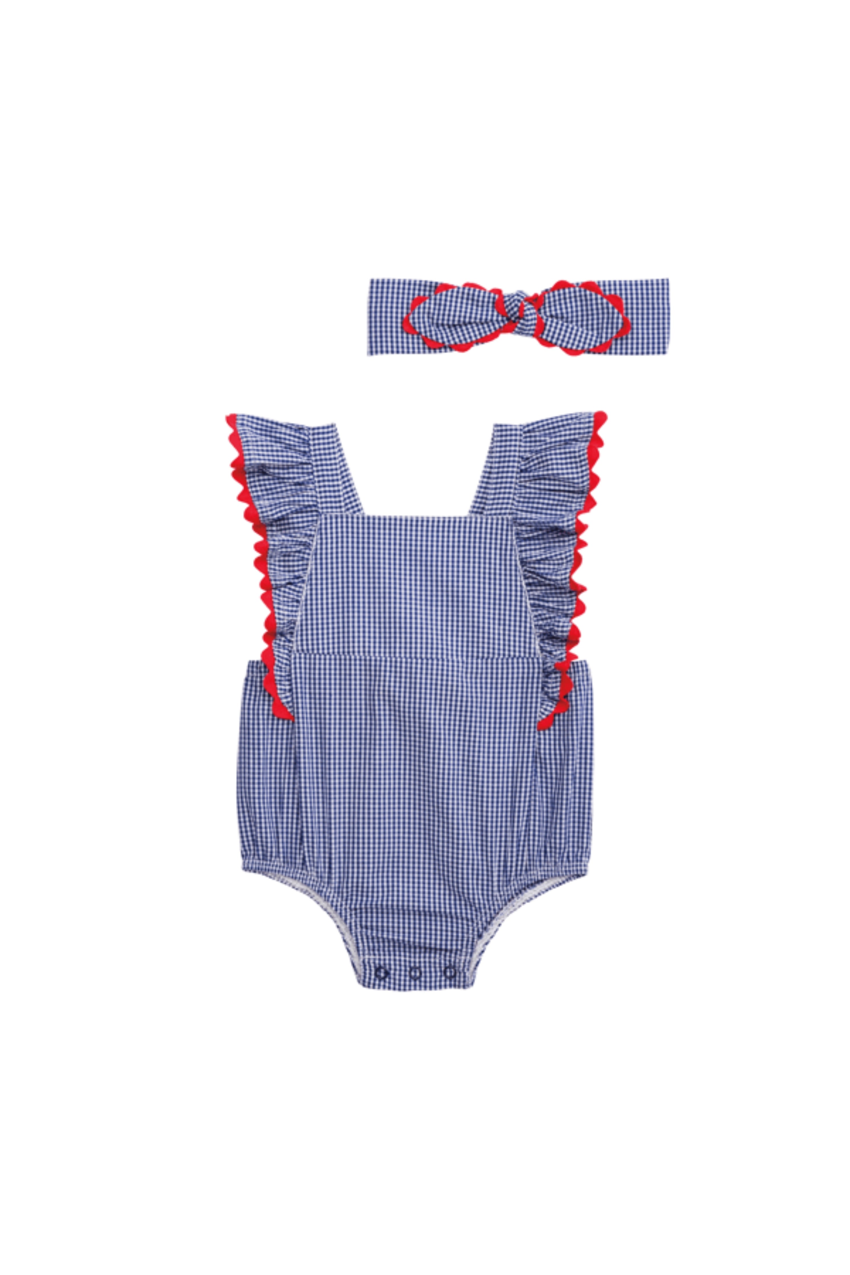 Gingham Ric-Rac Bubble & Headband Set