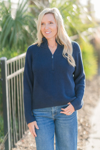 Quarter Zip Ribbed Knit Sweater