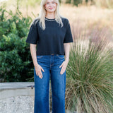 Pearl Neckline Semi-Cropped Knit Top