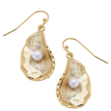 Susan Shaw | 24k Gold | Pearl Oyster Earrings