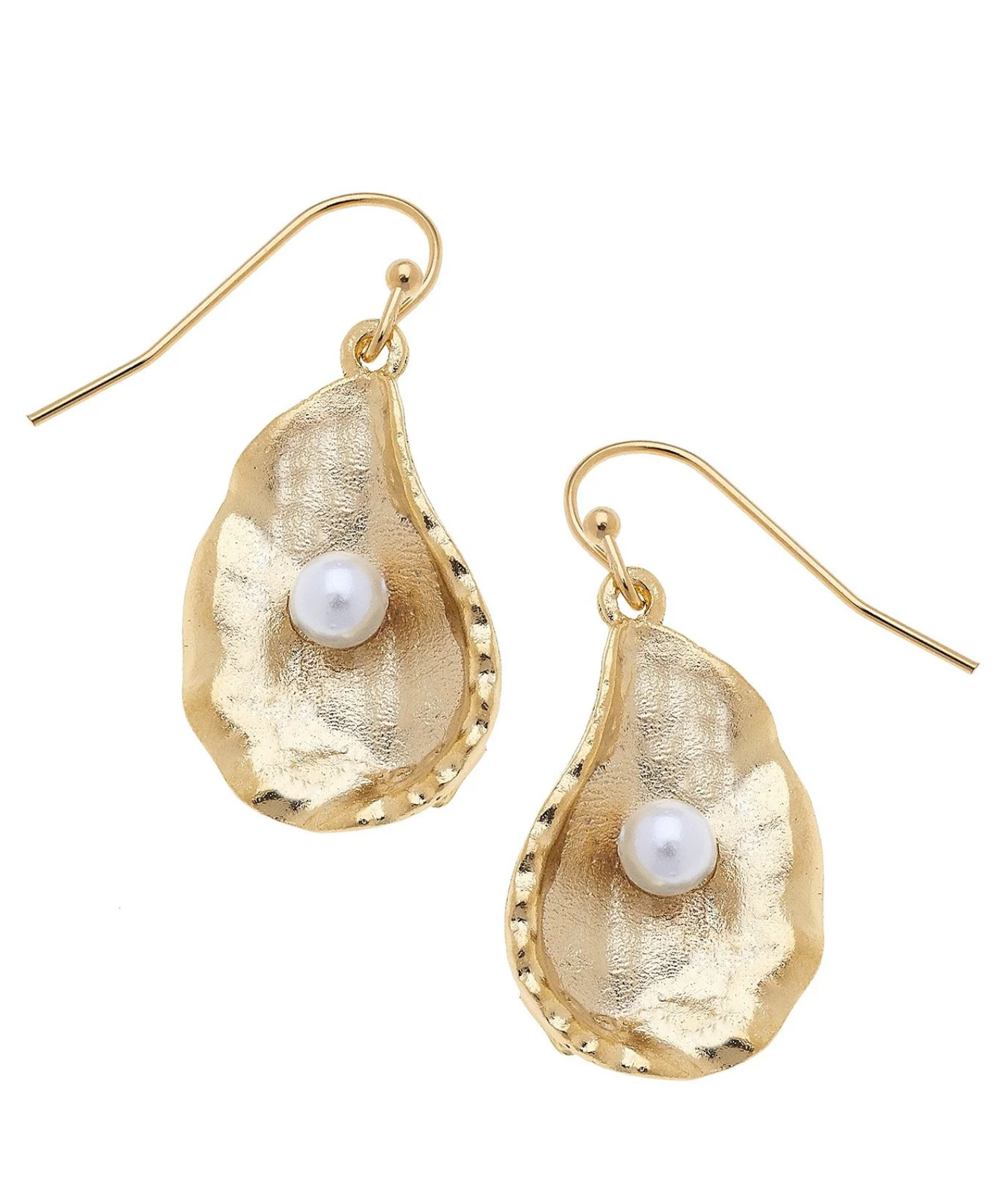 Susan Shaw | 24k Gold | Pearl Oyster Earrings