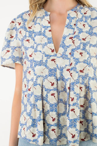 Pleated Floral Print Top