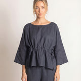 Washed Linen Waist Tie Top