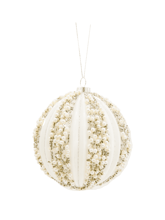 White Beaded Ball Ornament