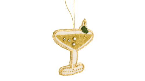 White Beaded Fabric Cocktail Ornament