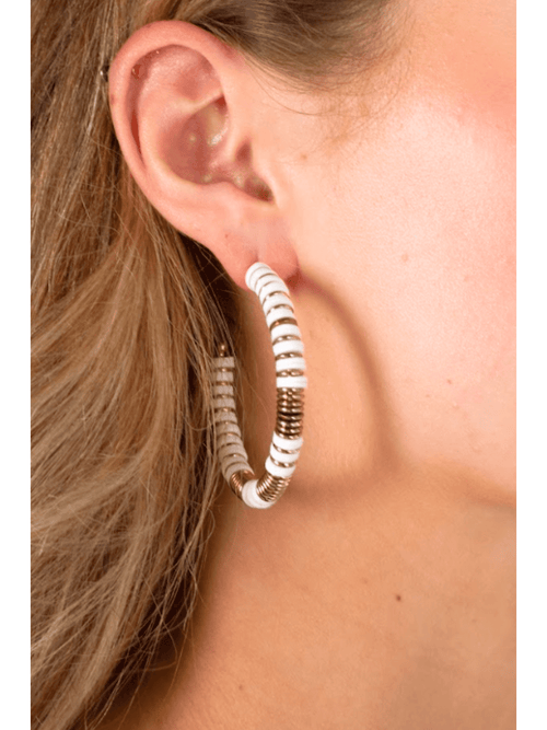 White Beaded Hoop Earrings