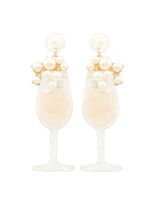 White Champagne Glass Acrylic Earrings