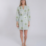 White Palm Long Sleeve Mini Dress