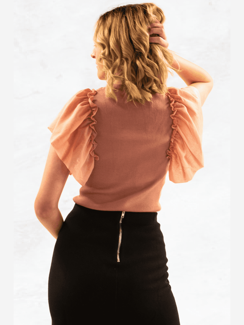 Pink Wing Sleeve Fitted Knit Top