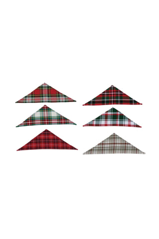 Set of six triangular plaid bandanas on a white background