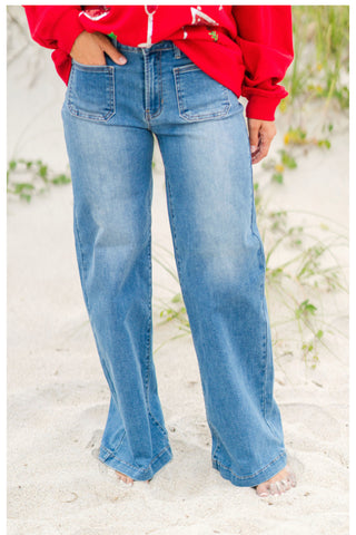 Patch Pocket Wide Leg Jeans