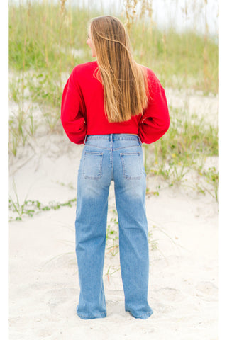 Patch Pocket Wide Leg Jeans