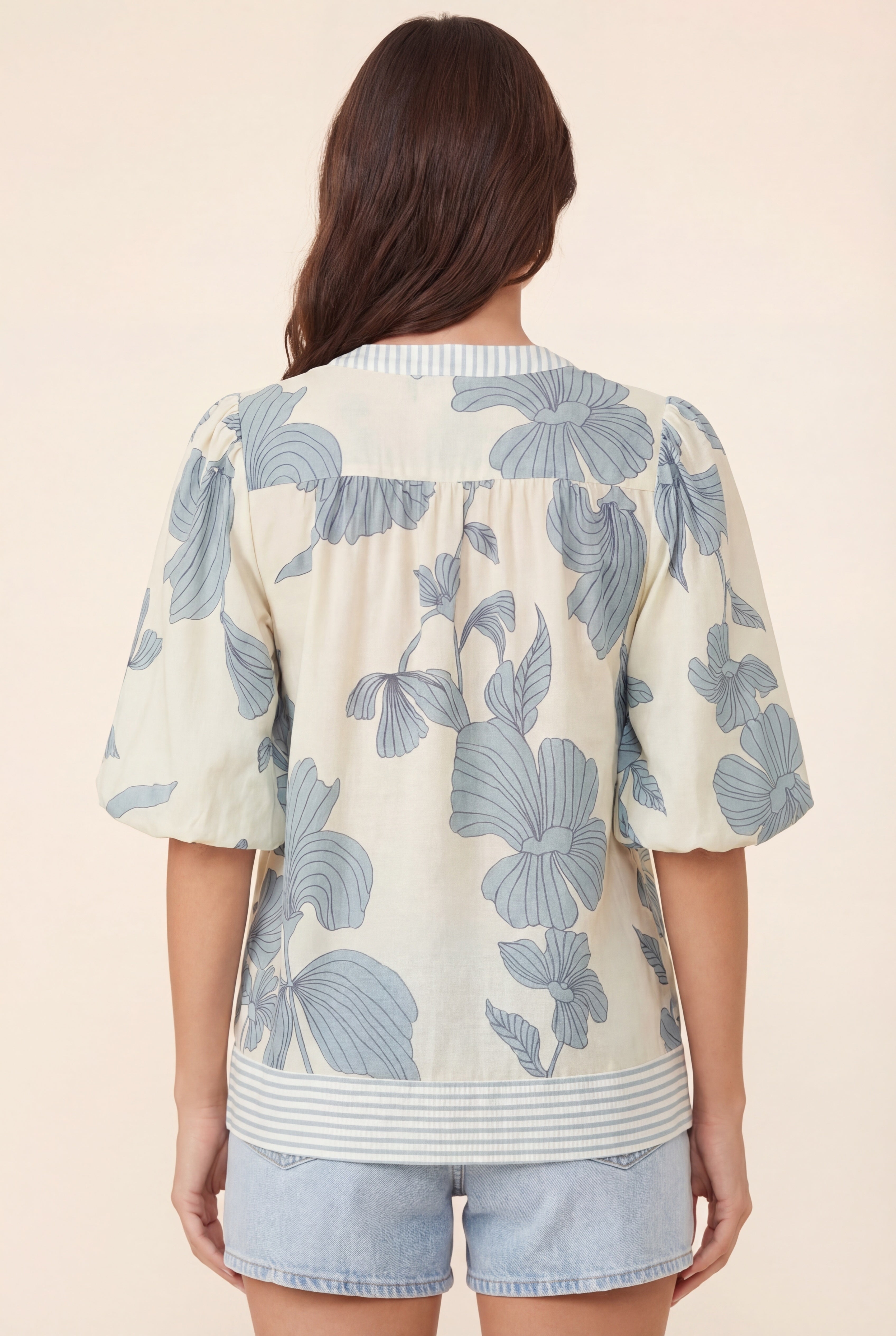 Maribel Floral Stripe Trim Top (detail view 6)