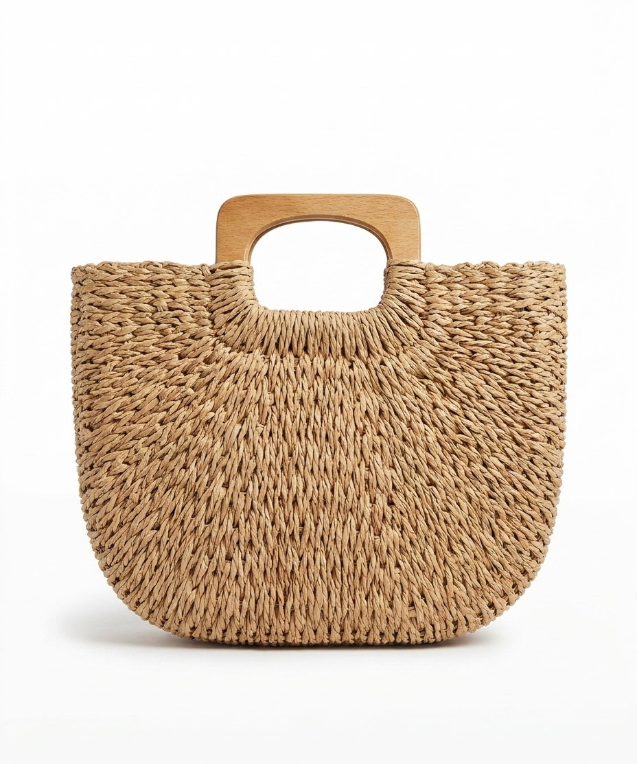 Wooden Handle Woven Purse (detail view 2)
