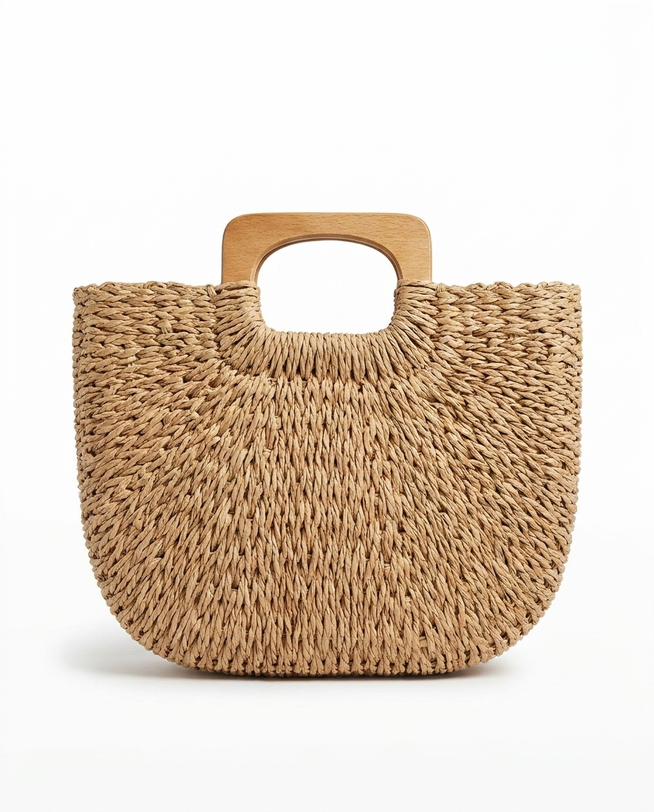 Wooden Handle Woven Purse (detail view 2)