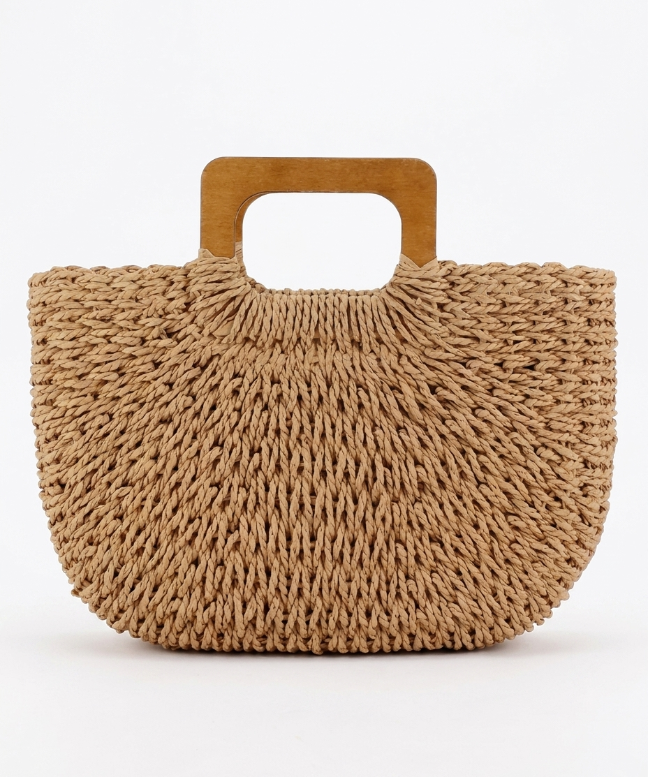 Wooden Handle Woven Purse