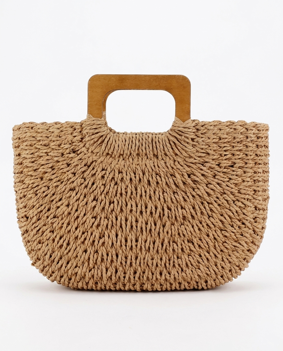 Wooden Handle Woven Purse