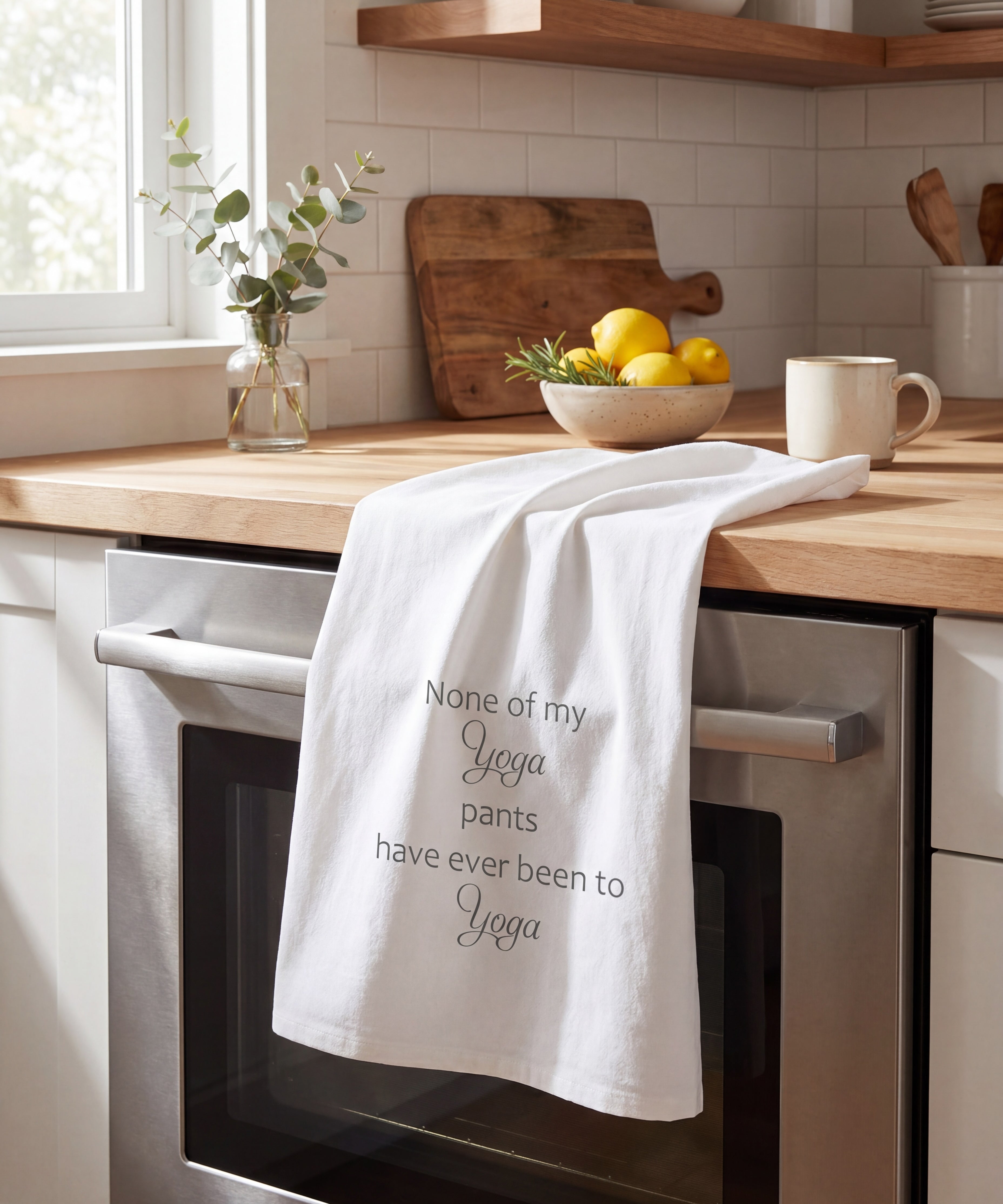 Yoga Pants Words Only Tea Towel