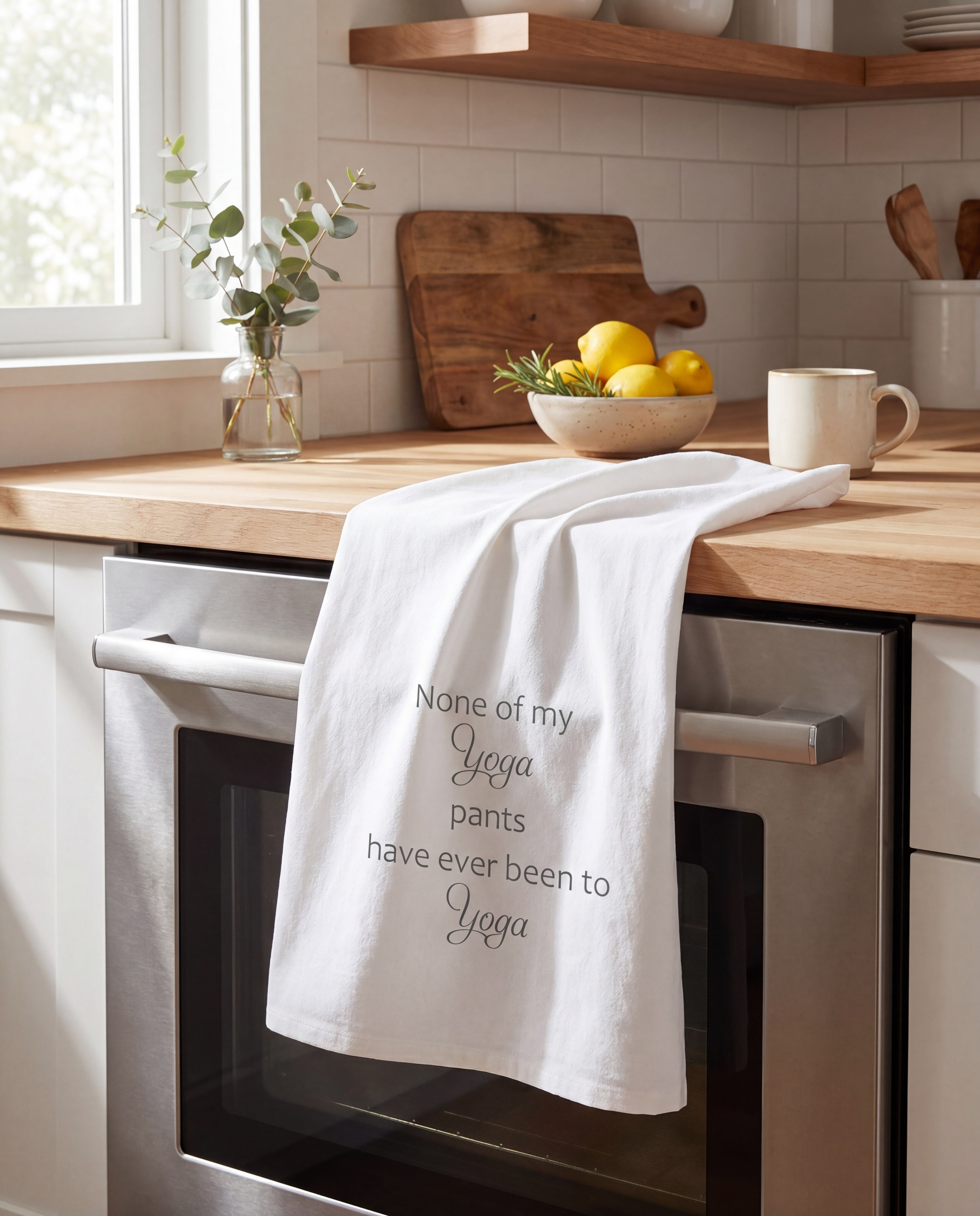 Yoga Pants Words Only Tea Towel
