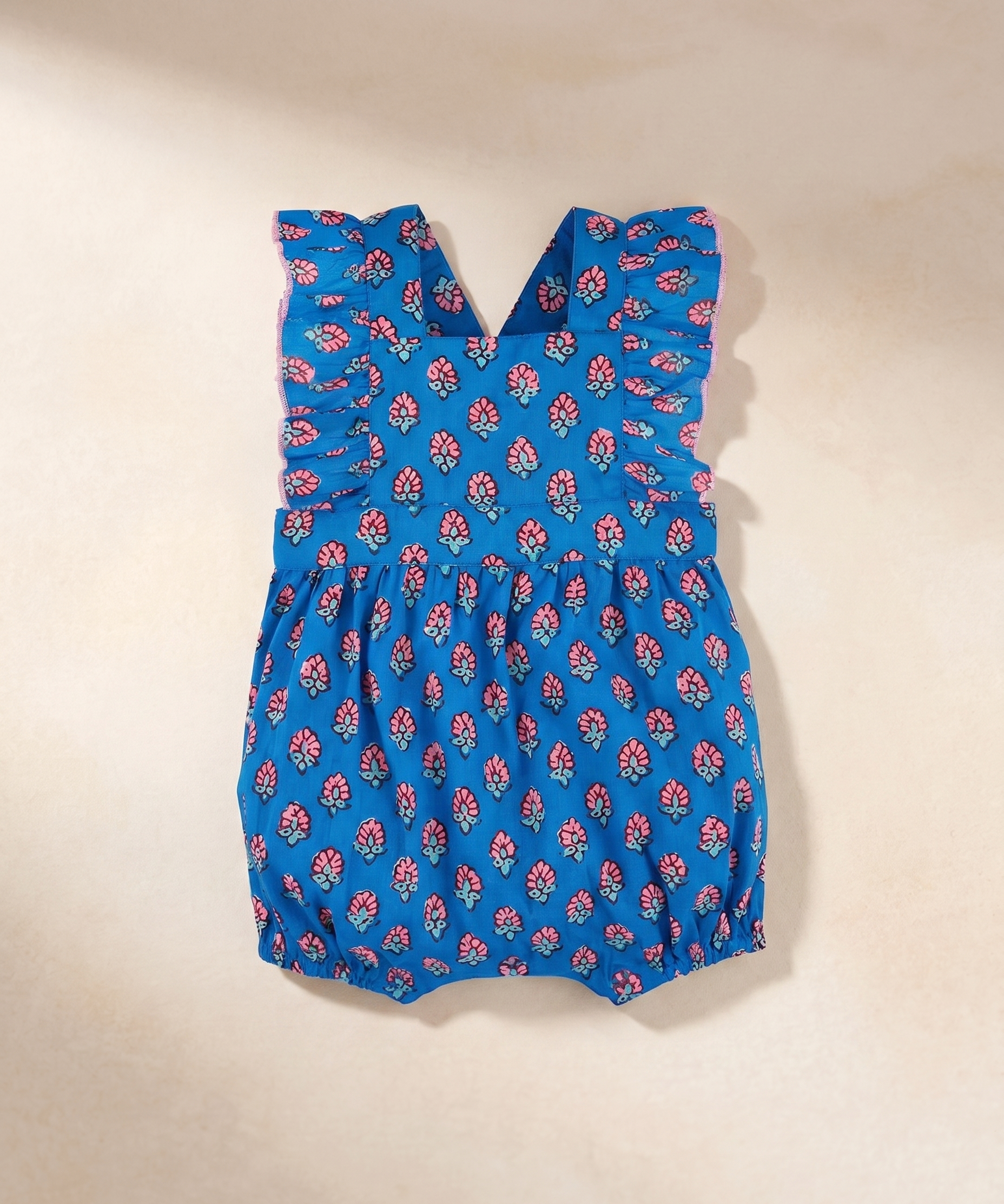 Blue Block Print Romper