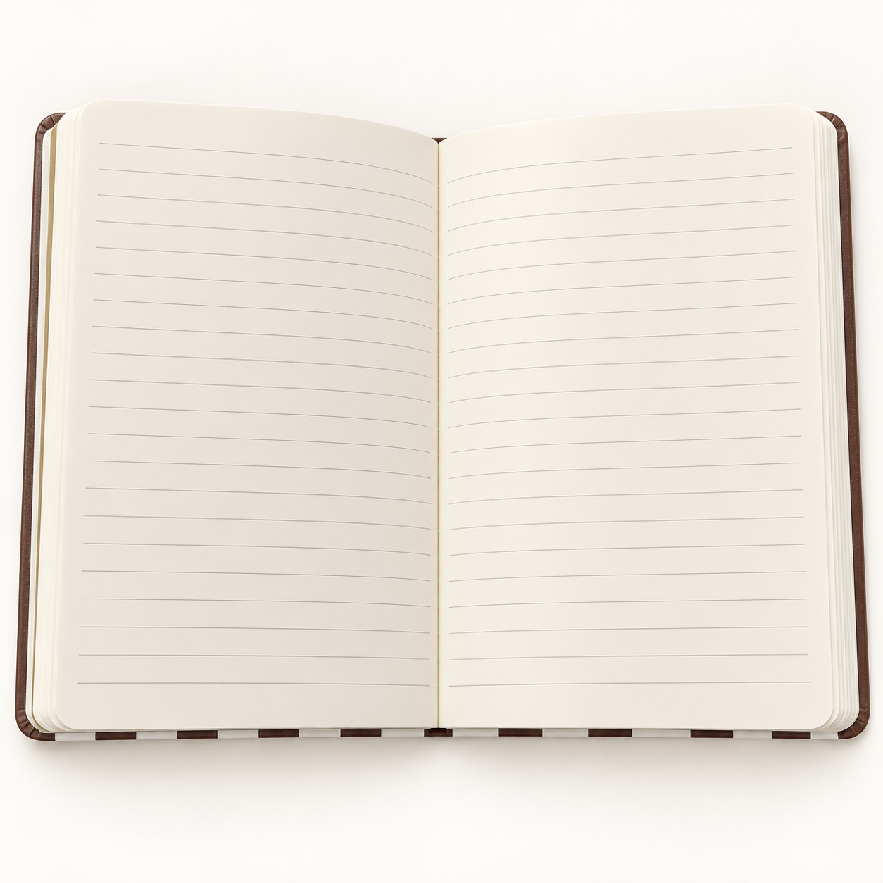 Open striped notebook showing cream lined pages
