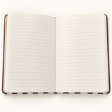 Open striped notebook showing cream lined pages