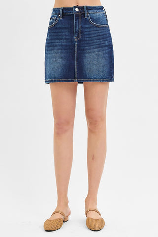 Mid Rise Denim Mini Skirt