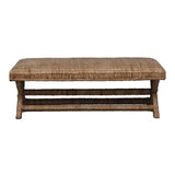Woven Water Hyacinth & Mahogany Wood Bench, Natural