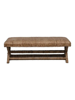 Woven Water Hyacinth & Mahogany Wood Bench, Natural