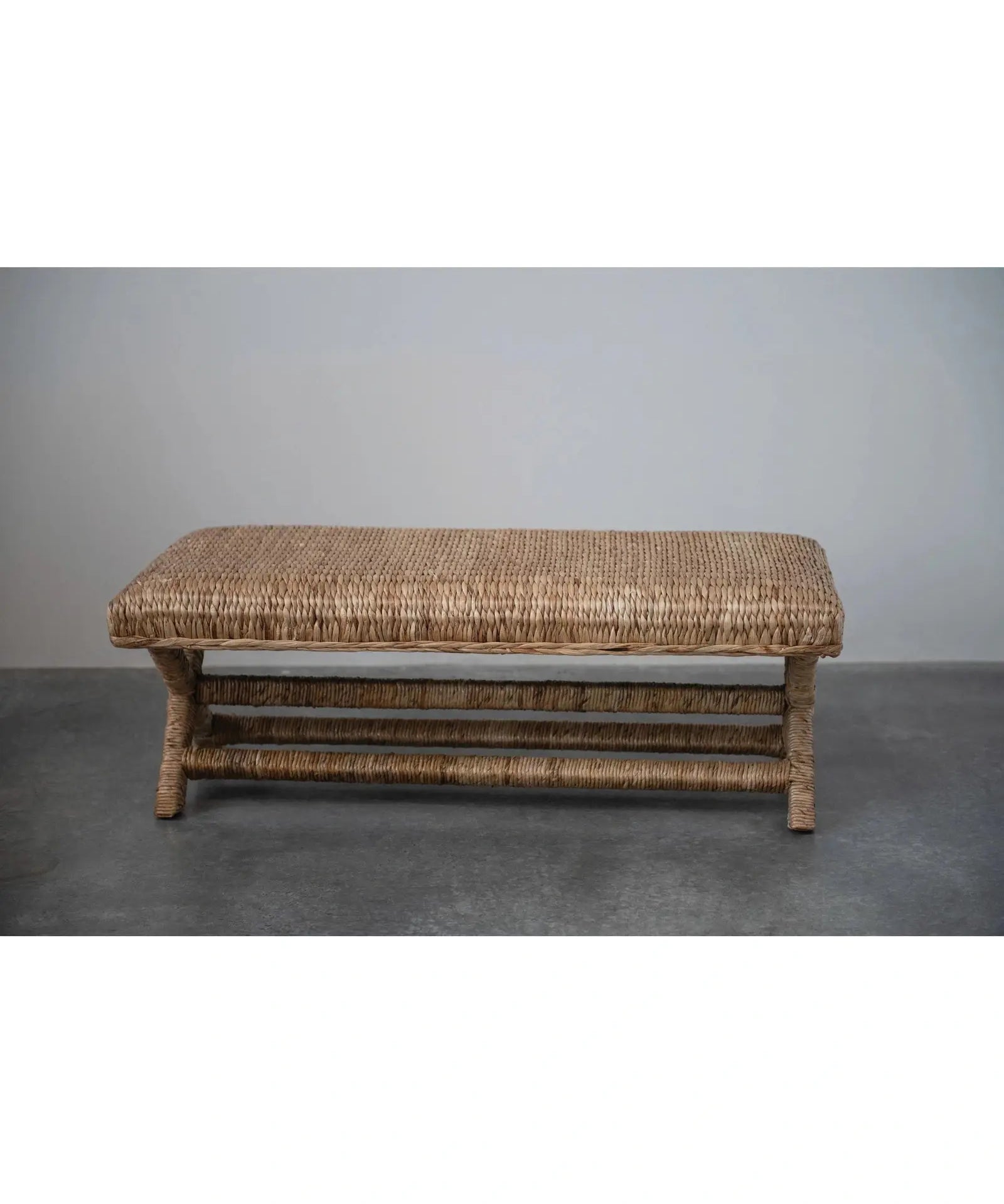 Woven Water Hyacinth & Mahogany Wood Bench, Natural