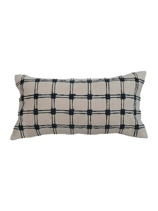Grid Pattern Lumbar Pillow, Blue and Natural