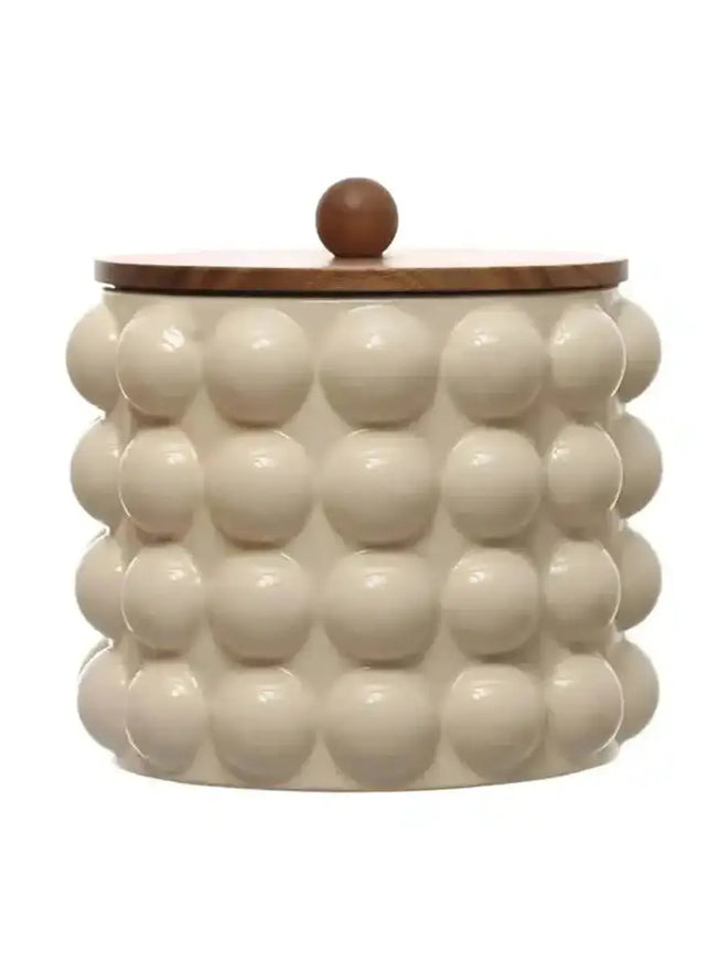 Stoneware Canister w/ Raised Dots and Wood Lid Small