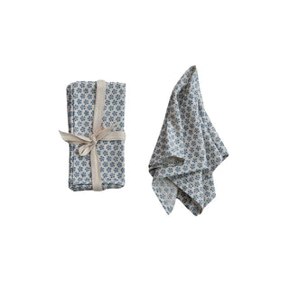 Blue simple floral block print napkins
