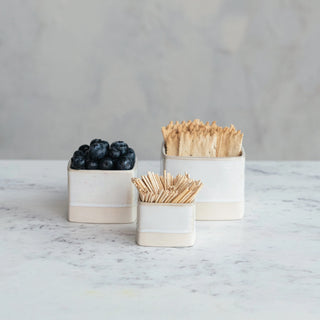 Half glazed nesting containers perfect for fruit, tooth picks and more. 