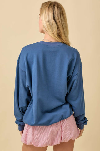 USA Patchwork Oversized Crewneck Blue