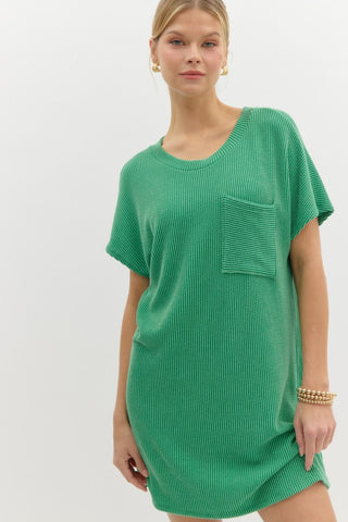 Ribbed Pocket Mini Dress Kelly Green