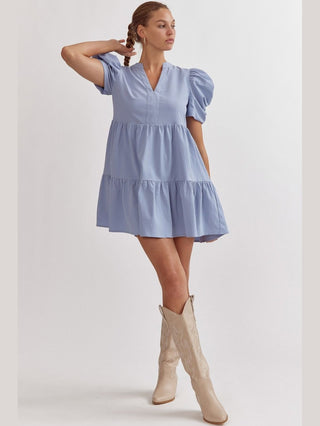 V-Neck Puff Sleeve Mini Dress