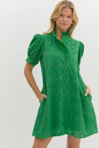 Graceful Bloom Appliqué Mini Dress Green