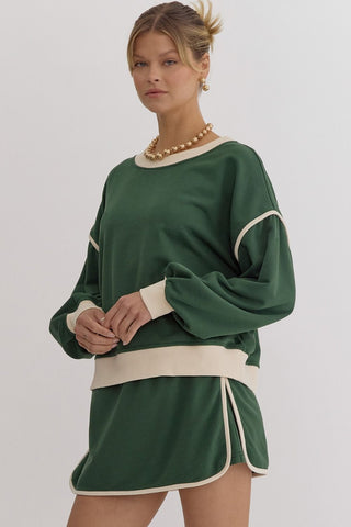 Solid Contrast Trim Long Sleeve Top