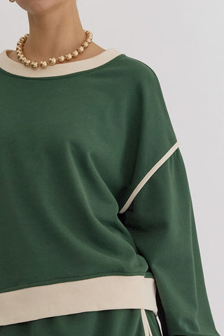 Solid Contrast Trim Long Sleeve Top