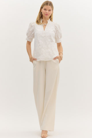 Embroidered Puff Sleeve Blouse