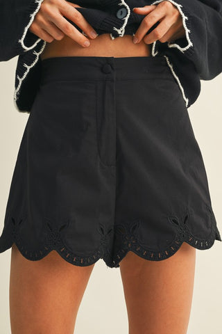 Eyelet Poplin Scalloped Hem Shorts